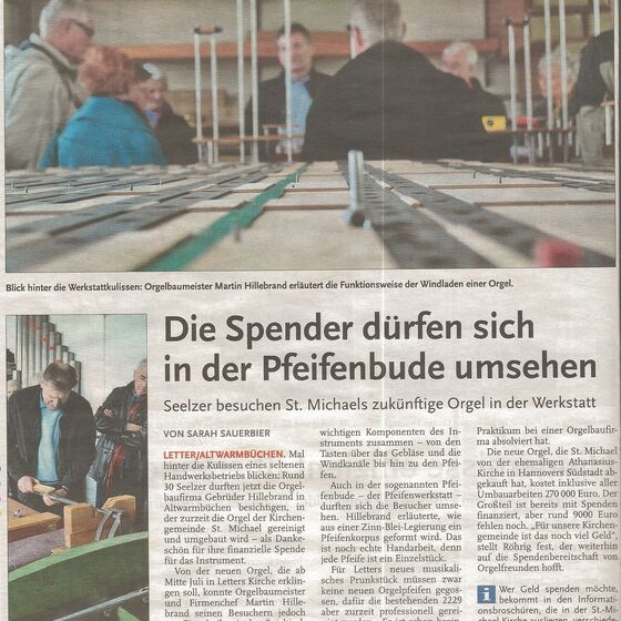 Werkstattbesichtigung - Bericht in der Leine-Zeitung vom 09.04.2014