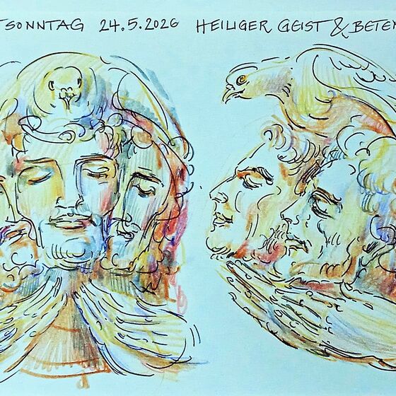 Zeichnung - Pfingsten in Hameln, betende Jünger | Magnus Kleine-Tebbe