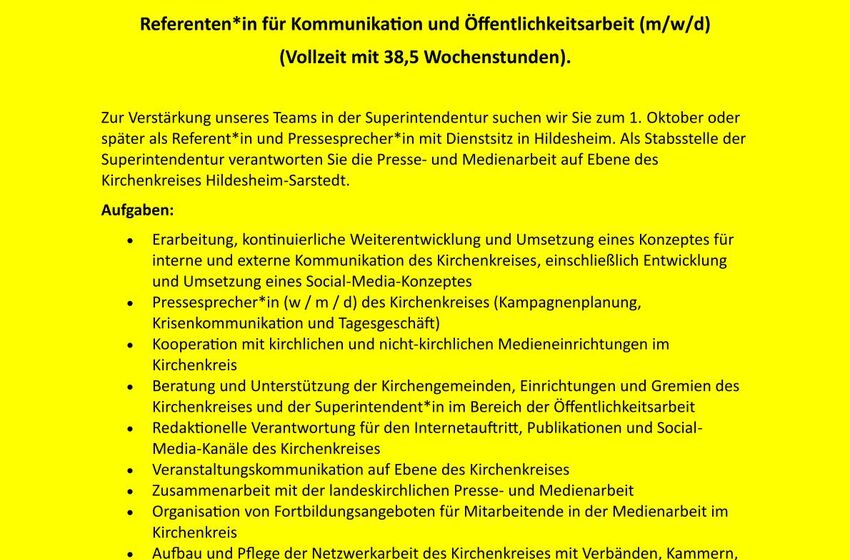 Öffentlichkeitsarbeit Stellenausschreibung 09-2026-1